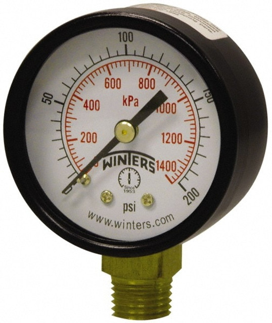 Winters PEM205 Pressure Gauge: 2" Dial, 0 to 300 psi, 1/4" Thread, NPT, Lower Mount