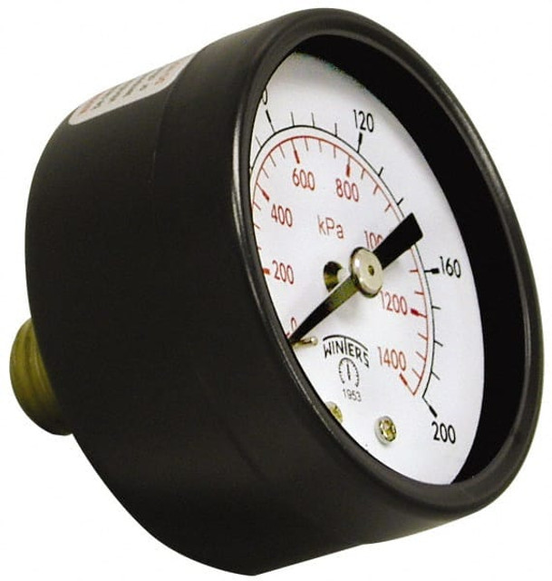 Winters PEM1403 Pressure Gauge: 2" Dial, 1/4" Thread, Center Back Mount