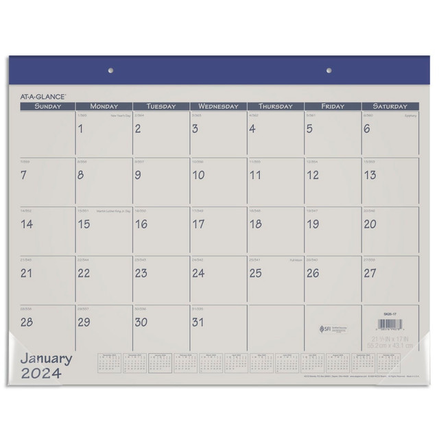 ACCO BRANDS USA, LLC AT-A-GLANCE SK251724 2024 AT-A-GLANCE Fashion Color Monthly Desk Pad Calendar, 21-3/4in x 17in, January To December 2024, SK2517