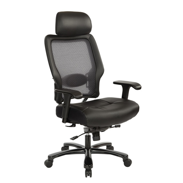 OFFICE STAR PRODUCTS Office Star 63-E37A773HL  Space Seating 63 Series Bonded Leather Executive Big And Tall High-Back Chair With Headrest, Black