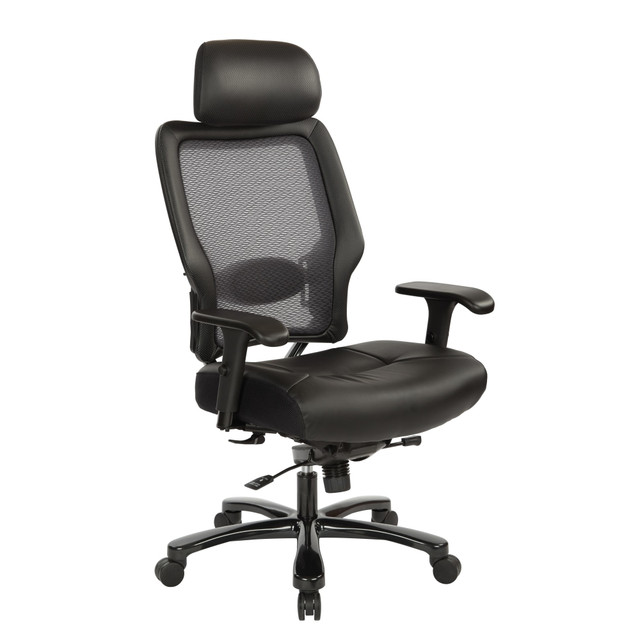 OFFICE STAR PRODUCTS 63-E37A773HL Office Star Space Seating 63 Series Bonded Leather Executive Big And Tall High-Back Chair With Headrest, Black