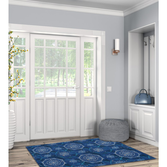 LINON HOME DECOR PRODUCTS, INC Linon OD4919  Washable Indoor Rug, Soleil, 3ft x 5ft, Blue/Ivory