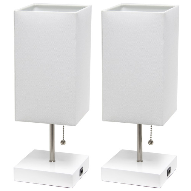 ALL THE RAGES INC Simple Designs LC2004-WOW-2PK  Petite Stick Lamps With USB Charging Port, White Shade/White Base, Set Of 2 Lamps