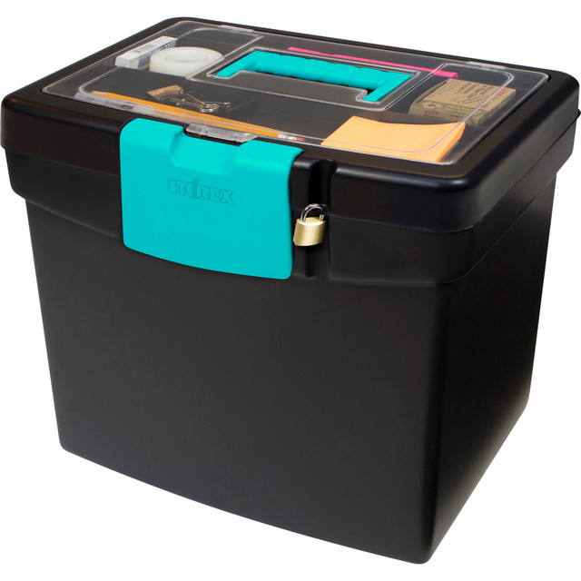 STOREX INDUSTRIES CORP 61414B02C Storex File Storage Box with XL Storage Lid, Black/Teal