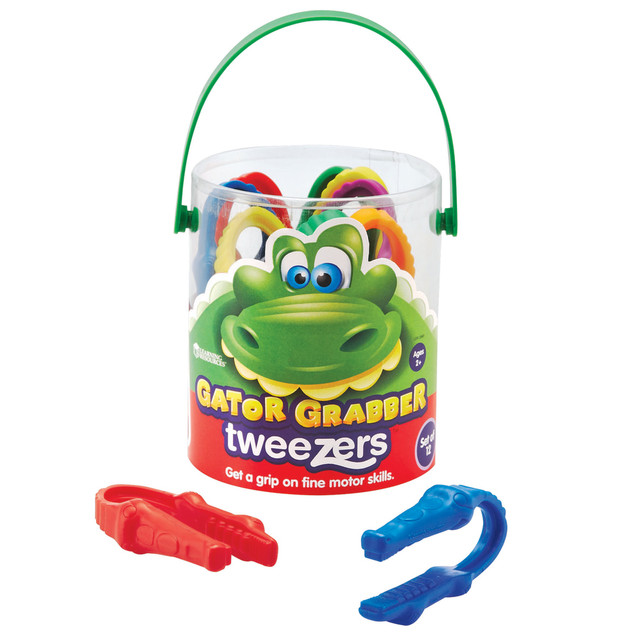 Sized for little hands and great for developing the pincer grasp!  Working on fine motor skills is fun when children get to use an Alligator to grip objects.  Includes: 12 tweezers - 6 colors (red, yellow, purple, orange, blue and green).  Plastic storage container.  Tweezers measure 4inL.  Grades: Toddler +.