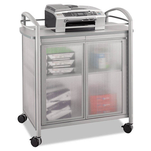 SAFCO PRODUCTS 8966GR Impromptu Refreshment Cart/Machine Stand, Engineered Wood, 3 Shelf, 34 x 21.25 x 36.5, Gray/Silver