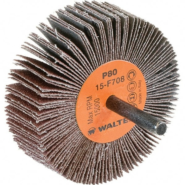 WALTER Surface Technologies 15F708 Mounted Flap Wheel: 3" Dia, 1" Face Width, 80 Grit, Aluminum Oxide