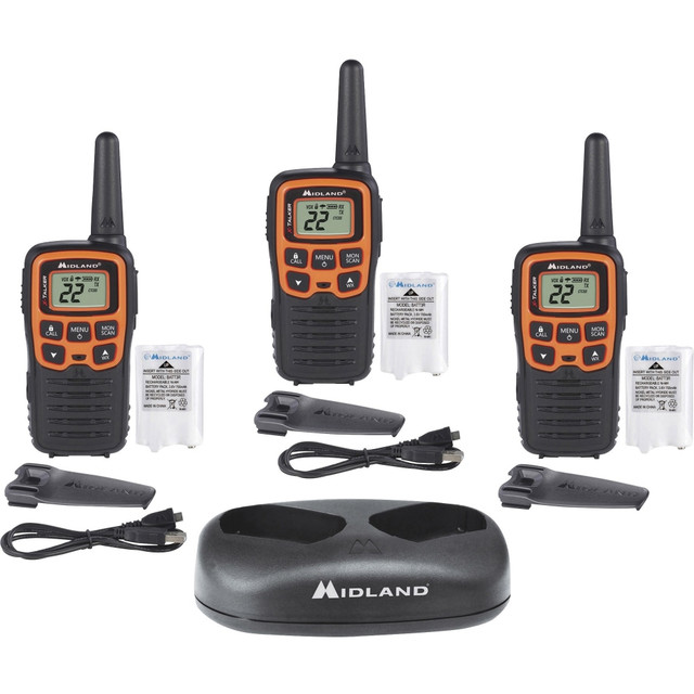 MIDLAND RADIO CORPORATION T51X3VP3 Midland X-TALKER T51X3VP3 Walkie Talkie Three Pack - 22 Radio Channels - 22 FRS - Upto 147840 ft - 38 Total Privacy Codes - Hands-free - Black, Orange - 3 / Each MIDLAND RADIO CORPORATION T51X3VP3 Midland X-TALKER T51X3VP3 Walkie Talkie Three Pack - 22 Radio Channels - 22 FRS - Upto 147840 ft - 38 Total Privacy Codes - Hands-free - Black, Orange - 3 / Each