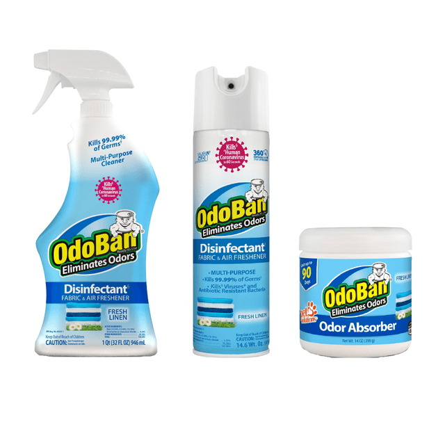 CLEAN CONTROL CORPORATION 91LIN360-OD OdoBan Odor Eliminator Disinfectant Spray Assortment And Solid Odor Absorber, Fresh Linen Scent, 60.6 Oz, Pack Of 3 Bottles CLEAN CONTROL CORPORATION 91LIN360-OD OdoBan Odor Eliminator Disinfectant Spray Assortment And Solid Odor Absorber, Fresh Linen Scent, 60.6 Oz, Pack Of 3 Bottles