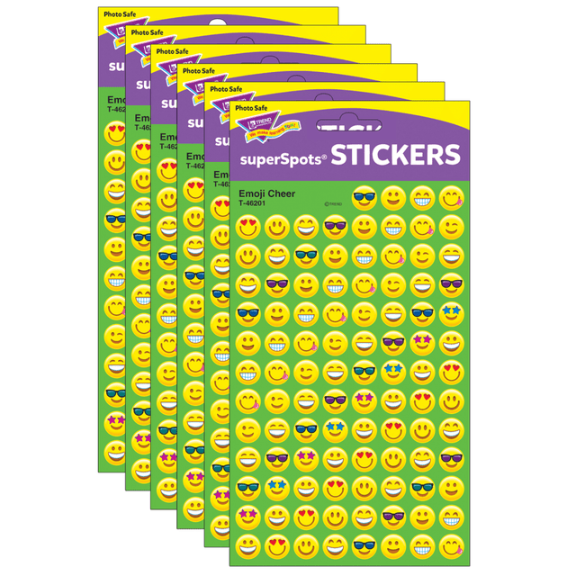 EDUCATORS RESOURCE Trend T-46201-6  SuperSpots Stickers, Emoji Cheer, 800 Stickers Per Pack, Set Of 6 Packs