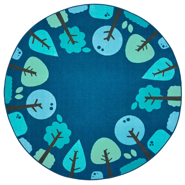 CARPETS FOR KIDS ETC. INC. 1750 Carpets for Kids KIDSoft Tranquil Trees Decorative Round Rug, 6ft x 6ft, Blue