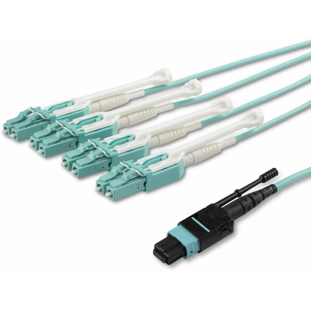 STARTECH.COM MPO8LCPL5M  5m 15ft MPO / MTP to LC Breakout Cable - Plenum Rated Fiber Optic Cable - OM3 Multimode, 40Gb - Push/Pull-Tab - Aqua Fiber Patch Cable - First End: 1 x MTP/MPO Female Network - Second End: 8 x LC Male Network - Aqua