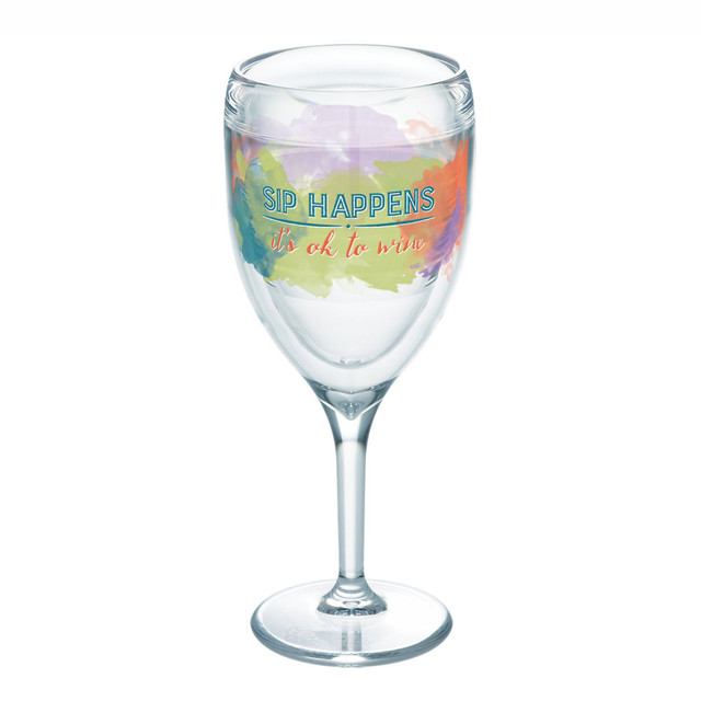 TERVIS TUMBLER COMPANY 01233581 Tervis Wine Glass, 9 Oz, Sip Happens