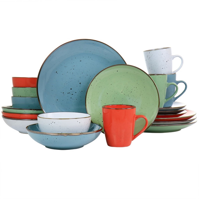 MEGAGOODS, INC. 995115302M Elama Evelyn 20-Piece Round Stoneware Dinnerware Set, Assorted Colors