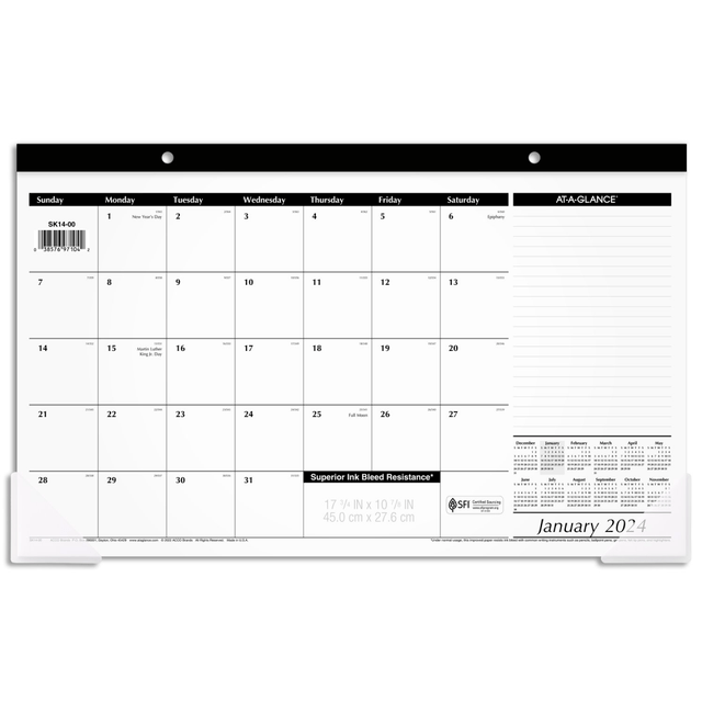 ACCO BRANDS USA, LLC AT-A-GLANCE SK140024 2024 AT-A-GLANCE Desk Pad Calendar, 17-3/4in x 11in, January To December 2024, SK1400