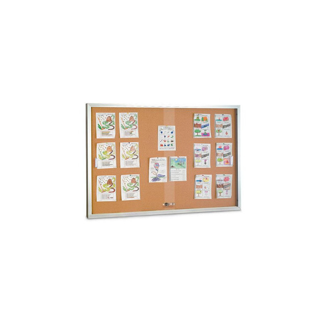 United Visual Products UV9010ACS-ST-CK Enclosed Cork Bulletin Board: 72" Width, 48" Height, Cork Over Fiberboard, Natural Cork