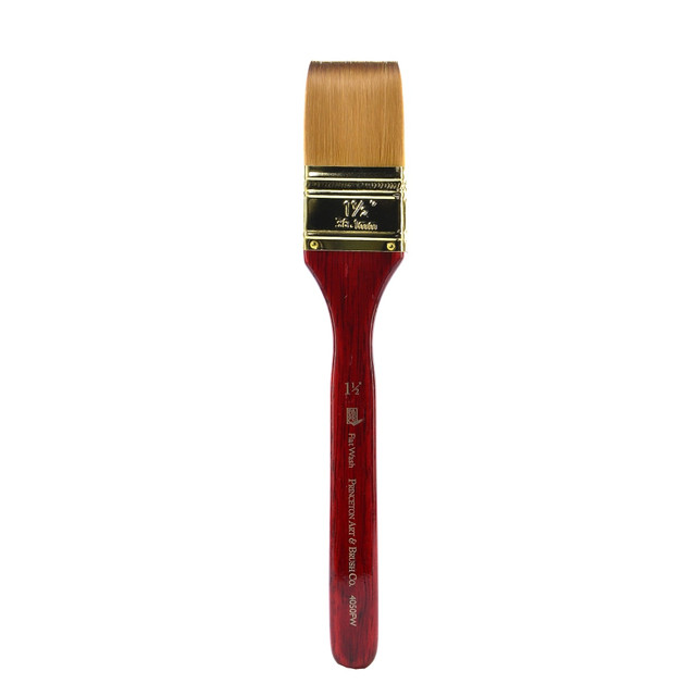 PRINCETON ARTIST BRUSH CO. 4050FW-150 Princeton Series 4050 Heritage Synthetic Sable Watercolor Short-Handle Paint Brush, 1 1/2in, Flat Wash Bristle, Sable Hair, Red