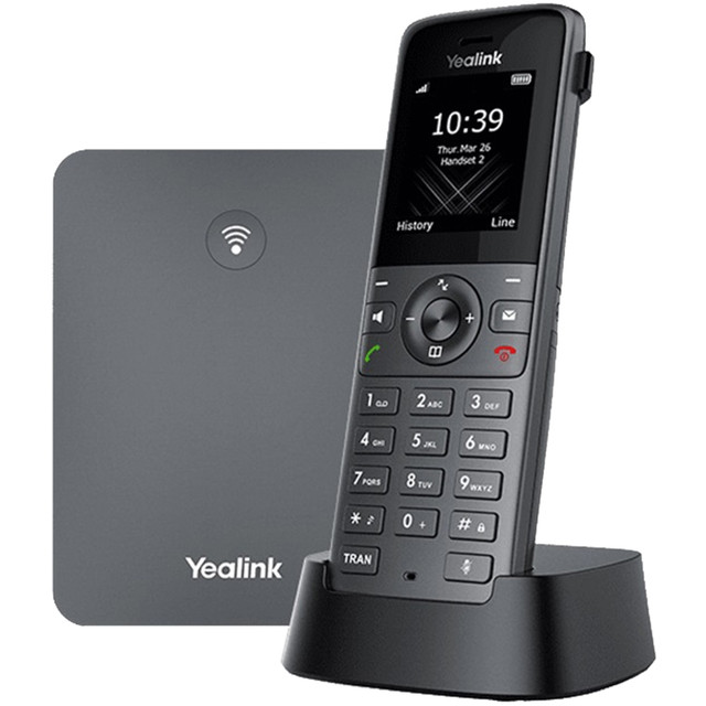 Stay in touch with coworkers, vendors and clients using the Yealink IP DECT W73H Phone Bundle. This conference phone can be paired with up to 10 DECT cordless handsets, providing coverage for your entire staff.  Boasts a 1-13/16in color 128 x 160 TFT screen with intuitive user interface.  Supports up to 20 simultaneous calls.  Pair with up to 10 DECT cordless handsets and up to 10 SIP accounts.  Office phone supports Opus audio codec.  Noise Reduction System and Flexible Noise Reduction help you focus on the conversation.  Yealink phone with TLS and SRTP security encryption.  Supports headset connection via 3.5 mm jack.  Offers up to 35 hours of talk time and up to 400 hours of standby time.  Charger is wall mountable.  Backed by the manufacturers 1-year limited warranty.