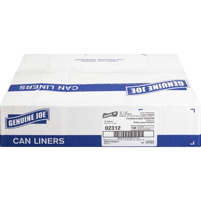 GENUINE JOE 02312  75% Recycled Heavy-Duty Contractor Trash Bags, 13 Gallons, 24in x 31in, White, Box Of 150