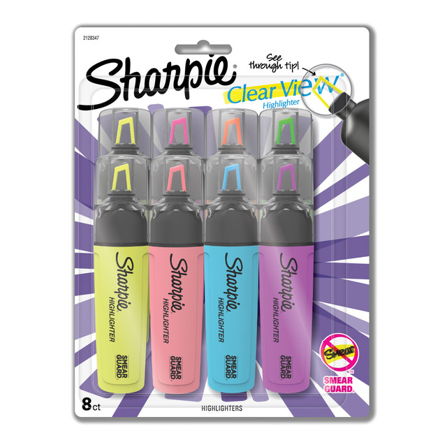 NEWELL BRANDS INC. 1971843 Sharpie Highlighter, Clear View Highlighter with See-Through Chisel Tip, Tank Highlighter, Assorted, 8 Count