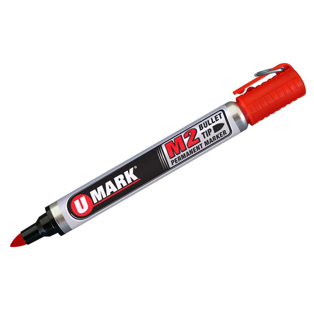 U-Mark 10561H Markers & Paintsticks; Marker Type: Ink Marker; Tip Shape: Bullet; Color: Red; Ink Type: Alcohol Base; Tip Type: Bullet; For Use On: Wood; Glass; Cardboard; Ceramic; Plastic; Metal; Textiles; Stroke Width (Fractional Inch): 5/64; Minimu