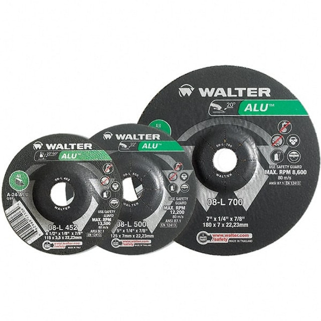 WALTER Surface Technologies 08L707 Depressed Grinding Wheel:  Type 27,  7" Dia,  1/8" Thick,  Aluminum Oxide