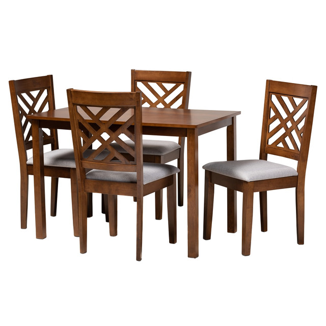 WHOLESALE INTERIORS, INC. Baxton Studio 2721-9881-8959  Caron Dining Set, 29-5/16inH x 43-5/16inW x 27-9/16inD, Gray/Walnut