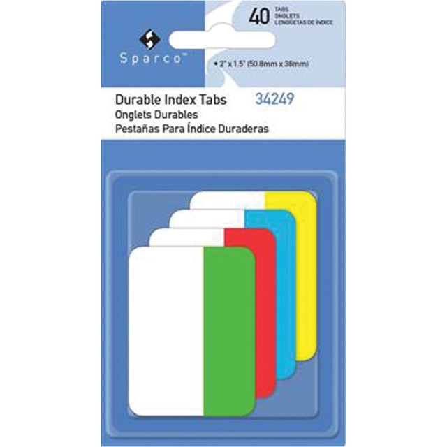 SP RICHARDS Sparco 34249  Durable Index Tabs - Write-on Tab(s) - 0.10in Tab Height x 1in Tab Width - Assorted Tab(s) - 40 / Pack