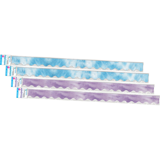 BARKER CREEK PUBLISHING, INC. 4359 Barker Creek Double-Sided Scalloped-Edge Border Strips, 2-1/4in x 36in, Blue/Purple Tie-Dye And Ombre, Pack Of 52 Strips