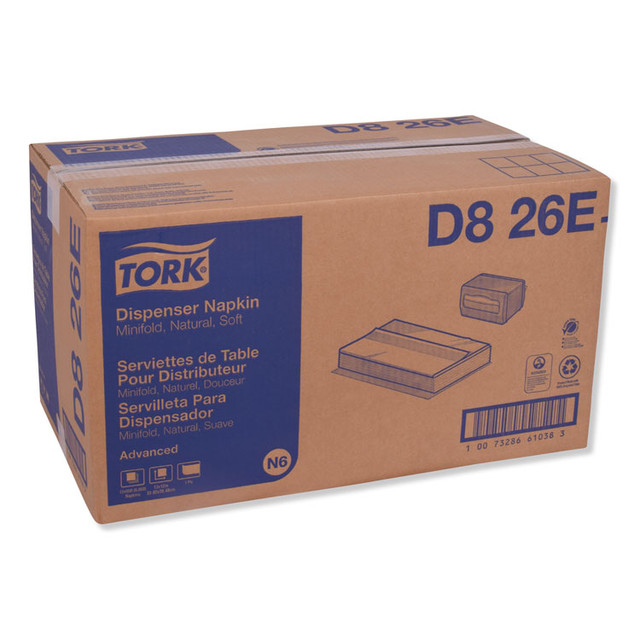 SCA TISSUE Tork® D826E Advanced Soft Minifold Dispenser Napkins, 1-Ply, 13 x 12, Natural, 6,000/Carton