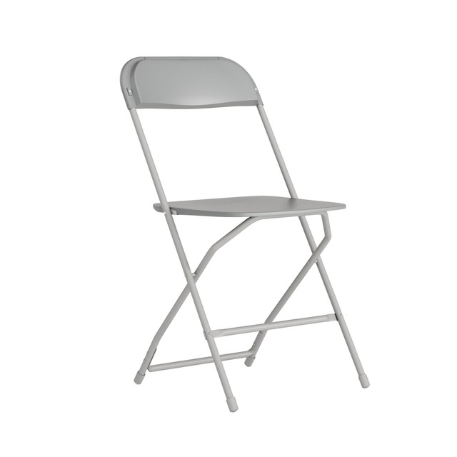 Keep an extra seat readily available for guests with this folding chair, which features an 18-gauge steel frame and a sturdy plastic seat and back. The lightweight design is easy to carry, and the folding and nesting abilities make this chair simple to store when its not in use.  18-gauge steel frame with a powder-coat finish provides strength, durability and a 650-lb weight capacity.  Plastic seat and back afford a lightweight design for easy transport.  Textured seat helps prevent slipping.  Drain holes assist with keeping the seat dry when used outdoors.  Non-marring caps help protect your flooring.  Folds down to 38-1/4inH x 17-1/2inW x 2-1/2inD and nests with other chairs (sold separately) for simple storage.  Save time - no assembly required.