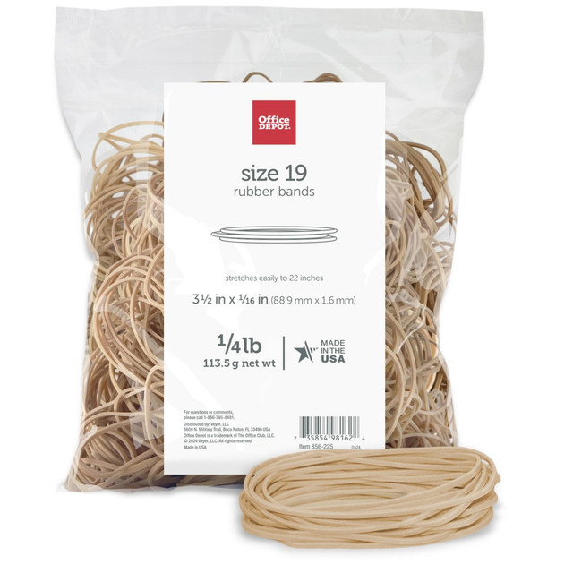 OFFICE DEPOT 2419808  Brand Rubber Bands, #19, 3 1/2in x 1/16in, 1/4 Lb. Bag