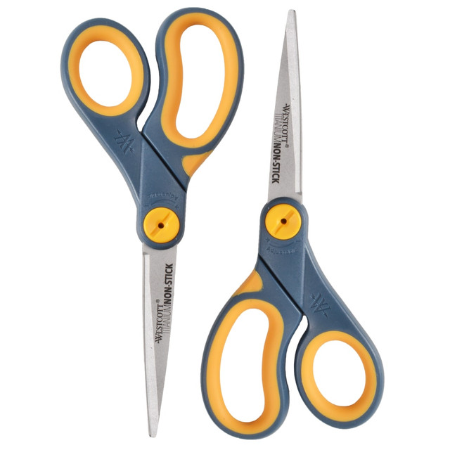 ACME UNITED CORPORATION 16550 Westcott Titanium Bonded Non-Stick Scissors, 8in, Pointed, Gray/Yellow, Pack Of 2 ACME UNITED CORPORATION 16550 Westcott Titanium Bonded Non-Stick Scissors, 8in, Pointed, Gray/Yellow, Pack Of 2