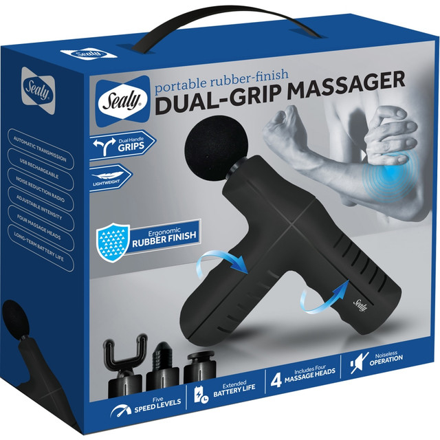 BYTECH NY, INC. SL-HW-MA-101-BK Sealy SL-HW-MA-101-BK Dual-Grip Massage Gun, 7inH x 8inW x 2inD, Black BYTECH NY, INC. SL-HW-MA-101-BK Sealy SL-HW-MA-101-BK Dual-Grip Massage Gun, 7inH x 8inW x 2inD, Black