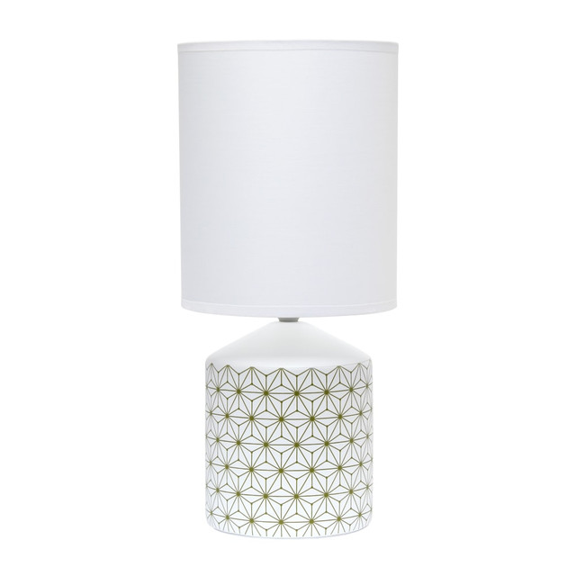 ALL THE RAGES INC Simple Designs LT2077-SQU  Fresh Prints Table Lamp, 18-1/2inH, White Shade/White With Gold Square Pattern Base