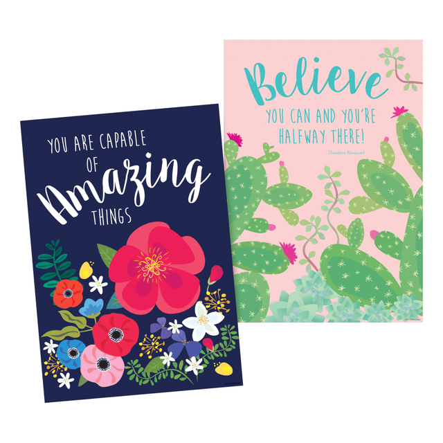 Create a welcoming, encouraging space with help from this Barker Creek set of coordinating posters. They are great for hanging on a wall or bulletin board in your home, office or classroom.  Designed to help you feel inspired and motivated to succeed.  Made of sturdy card stock.  Each poster measures 13-3/8in x 19in.  Recommended for ages 3 and up.