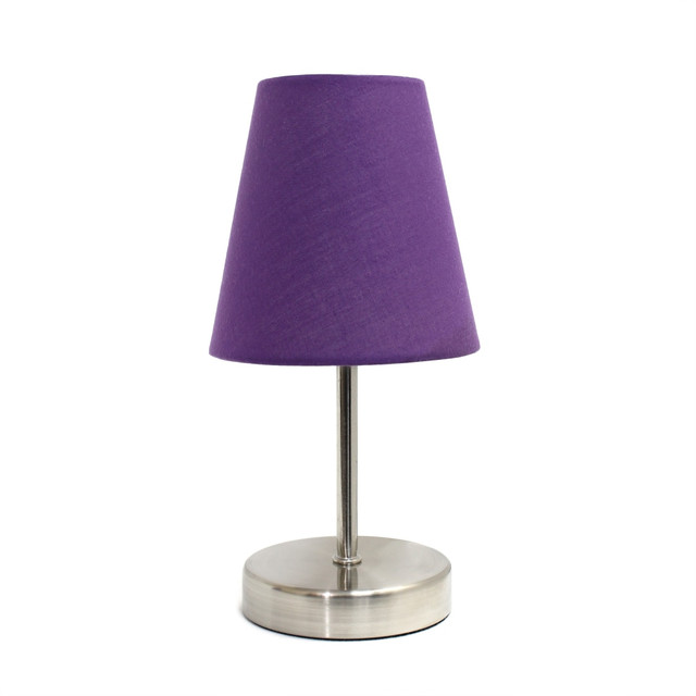 ALL THE RAGES INC LT2013-PRP Simple Designs Sand Nickel Mini Basic Table Lamp with Purple Fabric Shades