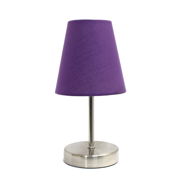 ALL THE RAGES INC Simple Designs LT2013-PRP  Sand Nickel Mini Basic Table Lamp with Purple Fabric Shades