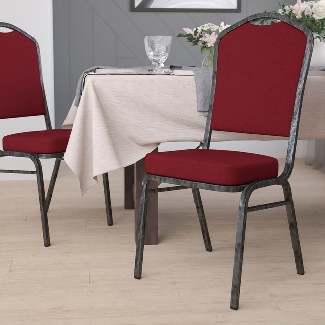 FLASH FURNITURE FDC01SV3169  HERCULES Series Crown Back Stacking Banquet Chair, Burgundy/Silvervein