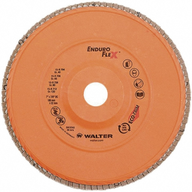 WALTER Surface Technologies 15R712 Flap Disc: 7/8" Hole, 120 Grit, Zirconia Alumina