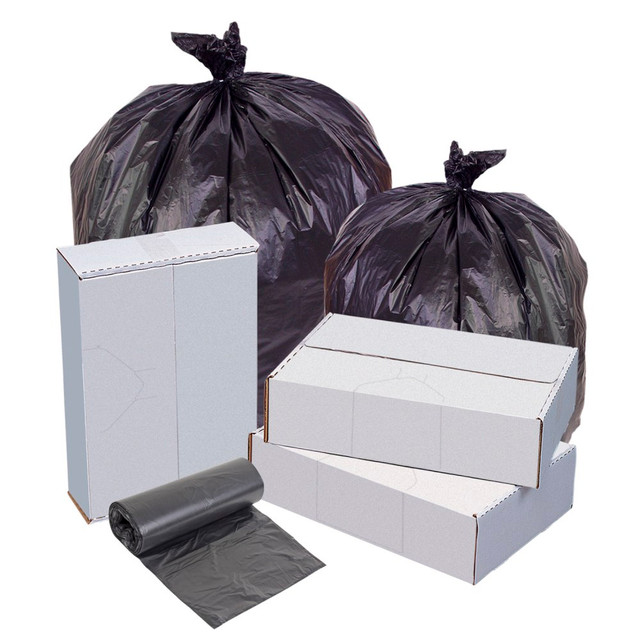 Dispose of trash without worry with Highmarks thick, temperature-resistant trash bags. These bags keep smells and leaks contained while holding up against tears and punctures.  High-density material is ideal for heavy or wet refuse, making them great for use in food preparation.  Providing an odor and moisture barrier, these bags keep everything inside.  Unbeatable tensile strength and high dart impact resists rips, even at maximum capacity.  Highmark high-density can liners come packaged in coreless, perforated rolls for easy dispensing and less waste.