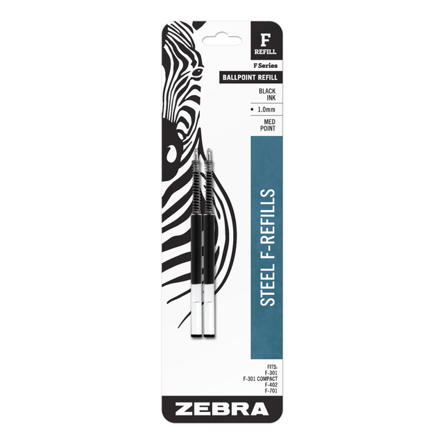 ZEBRA PEN CORP Zebra 85412  Pen F-Series Pen Refills, Pack Of 2, Medium Point, Black Ink