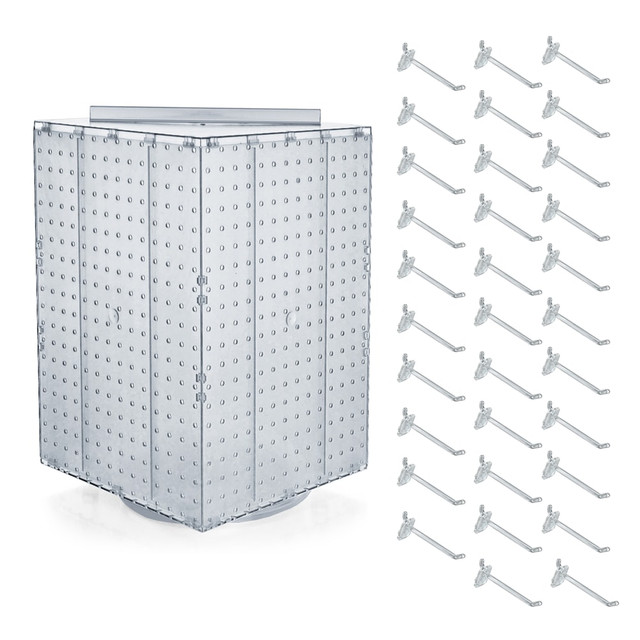 AZAR INTERNATIONAL INC 701414-CLR-4C32 Azar Displays 4-Sided Revolving Pegboard Display With Hooks, 21inH x 14inW x 14inD, Clear