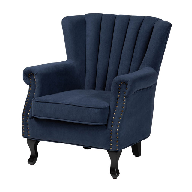 WHOLESALE INTERIORS, INC. 2721-12445 Baxton Studio Relena Armchair, Navy Blue/Dark Brown