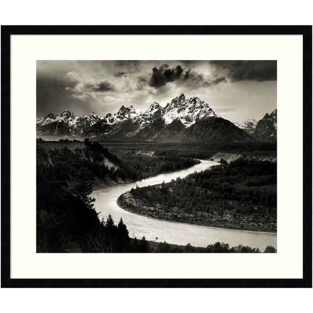 UNIEK INC. Amanti Art A42705524613  The Tetons And The Snake River Grand Teton National Park Wyoming 1942 by Ansel Adams Wood Framed Wall Art Print, 27inW x 23inH, Black