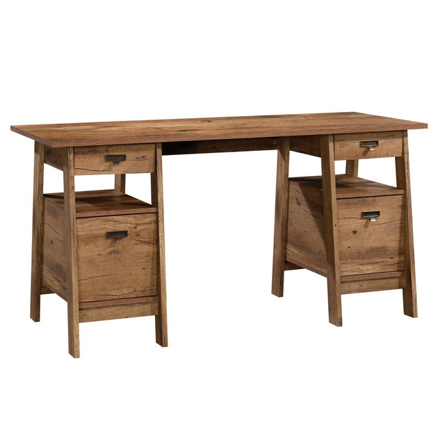 SAUDER WOODWORKING CO. 424127 Sauder Trestle 59inW Executive Computer Desk, Vintage Oak