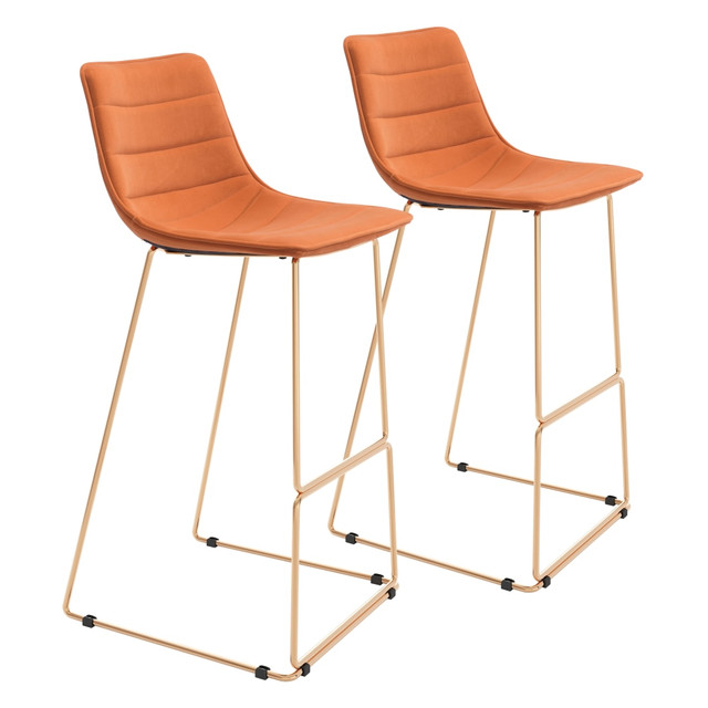 ZUO MODERN 109502  Adele Bar Stools, Orange/Gold, Set Of 2 Stools