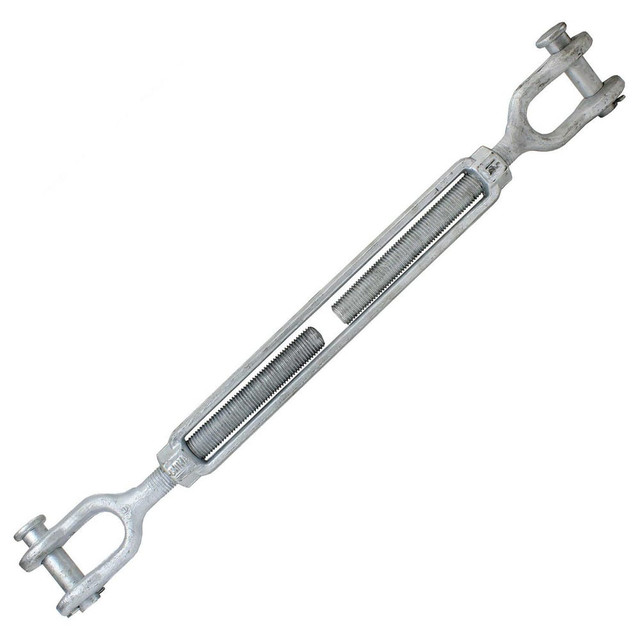 US Cargo Control JJTBGV114X18 Turnbuckles; Turnbuckle Type: Jaw & Jaw ; Working Load Limit: 15200 lb ; Thread Size: 1-1/4-18 in ; Turn-up: 18in ; Closed Length: 35.54in ; Material: Steel