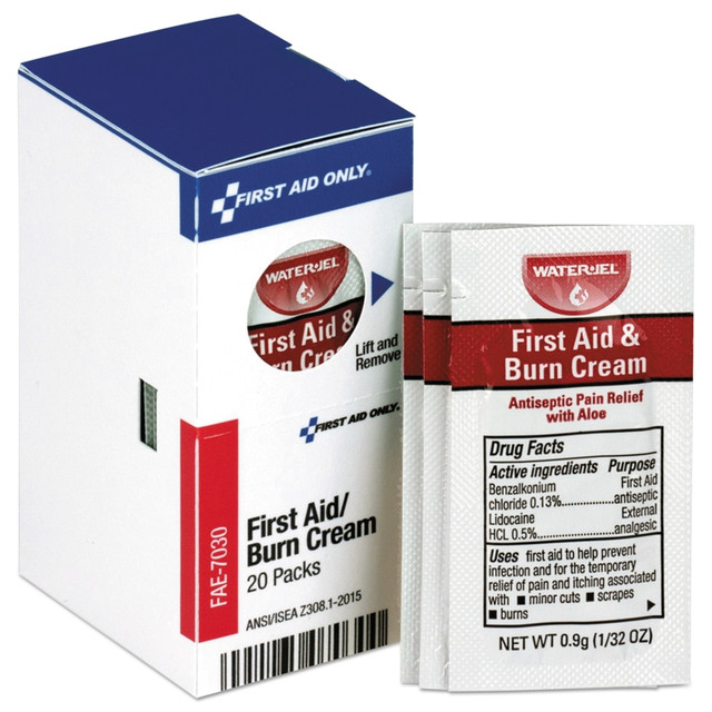 FIRST AID ONLY, INC. First Aid Only FAE-7030  First Aid/Burn Cream Refill, Antiseptic With Aloe, 0.03 Oz, Box Of 20 Packets