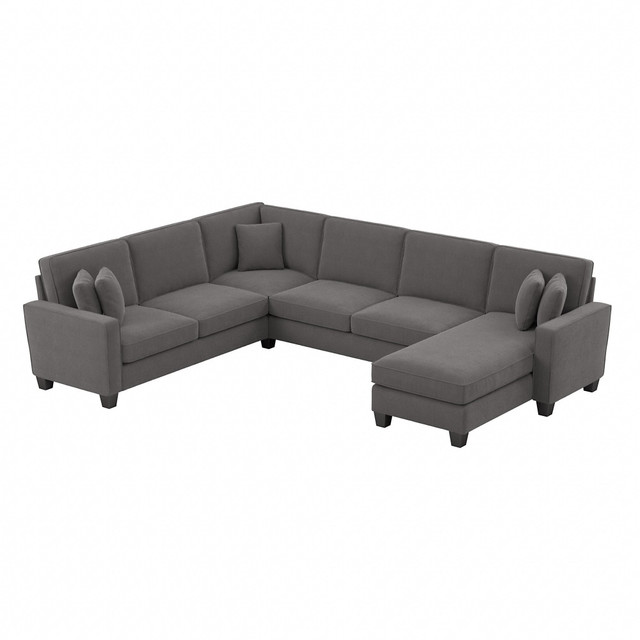 BUSH INDUSTRIES INC. Bush SNY127SFGH-03K  Furniture Stockton 128inW U-Shaped Sectional Couch With Reversible Chaise Lounge, French Gray Herringbone, Standard Delivery